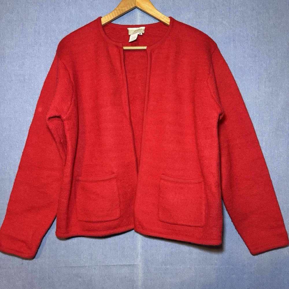 Coldwater Creek M Womens Red Open Front Jacket Cardigan Sweater 100% Wool